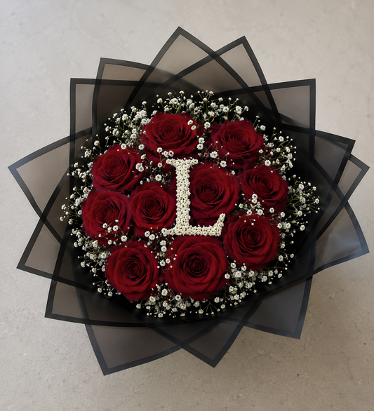 Bouquet de Roses Rouges 10 Rose avec Personnalisé – Lettre