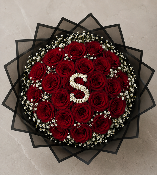 Bouquet de Roses Rouges 20 Rose avec Personnalisé – Lettre