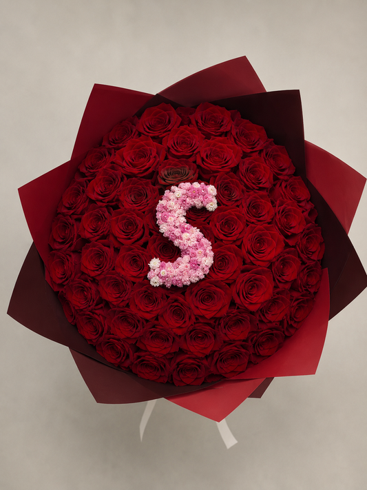 Bouquet de 50 Roses rouges - Lettre personnalisé